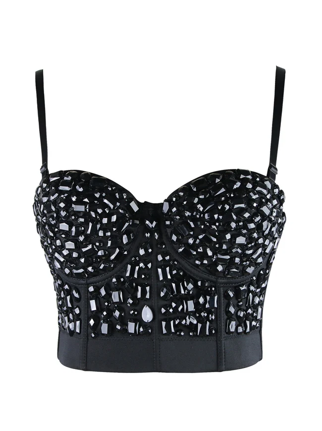 Punk Strass Push Up BH Clubwear Party Bustier Crop Top