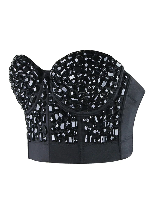 Punk Strass Push Up BH Clubwear Party Bustier Crop Top