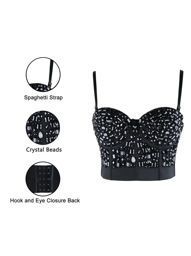 Punk Strass Push Up BH Clubwear Party Bustier Crop Top