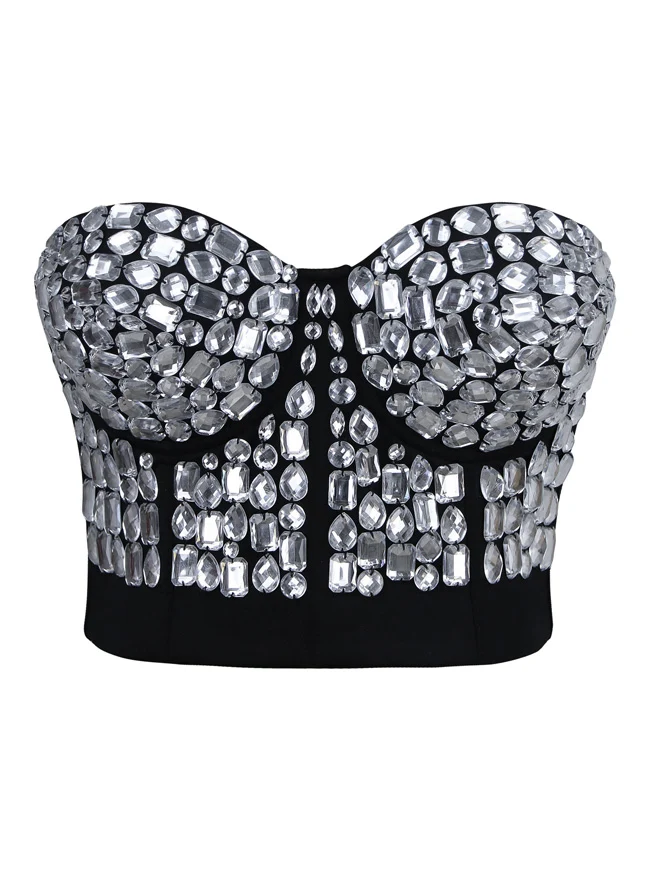 Punk Strass Push Up BH Clubwear Party Bustier Crop Top