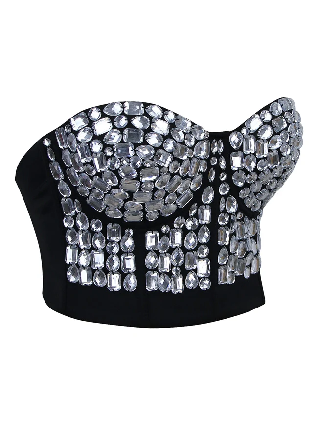 Punk Strass Push Up BH Clubwear Party Bustier Crop Top