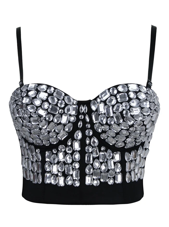 Punk Strass Push Up BH Clubwear Party Bustier Crop Top