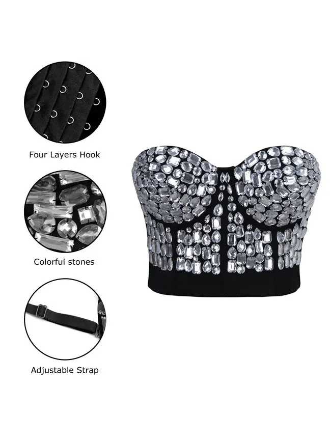 Punk Strass Push Up BH Clubwear Party Bustier Crop Top