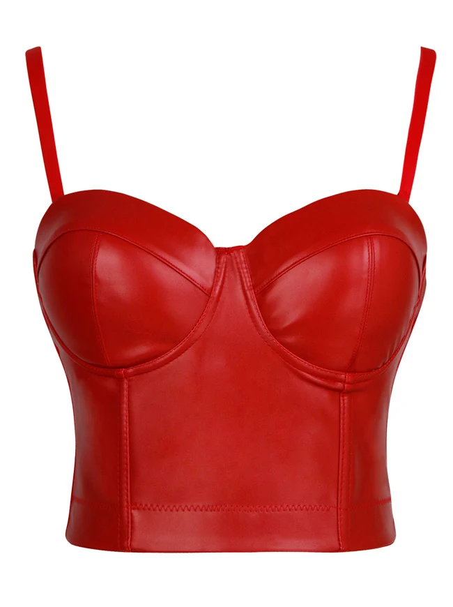 Spaghettiträger Push Up Kunstleder Bustier Crop Top BH