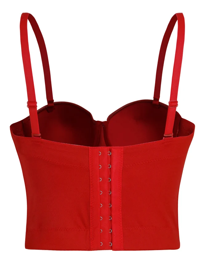 Spaghettiträger Push Up Kunstleder Bustier Crop Top BH