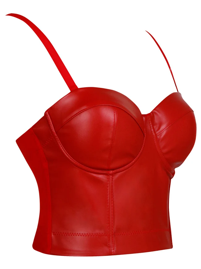 Spaghettiträger Push Up Kunstleder Bustier Crop Top BH