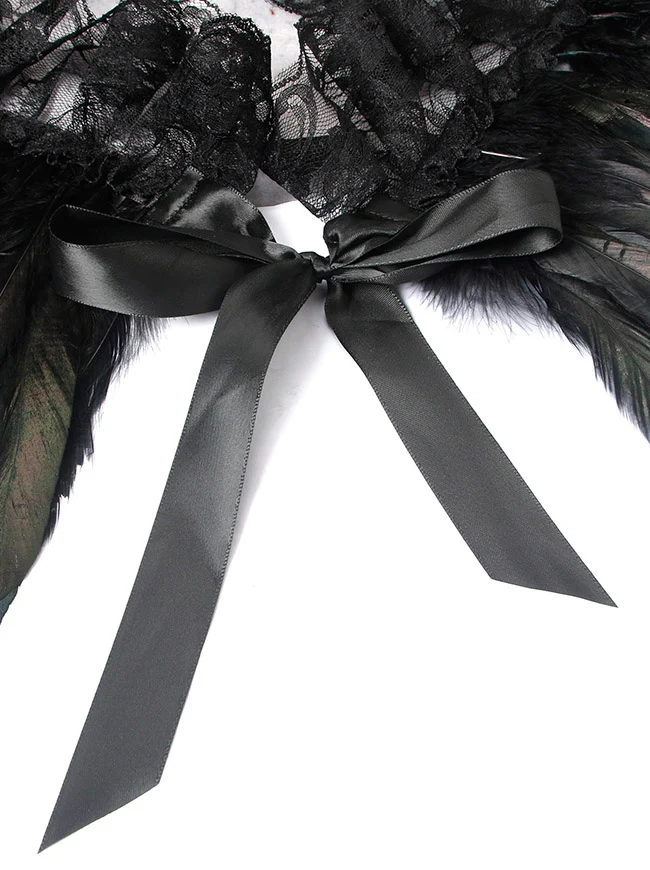 Charmian Gothic-Schal mit Federn, Halloween-Umhang, Achselzucken-Accessoires mit Spitzenhalskette