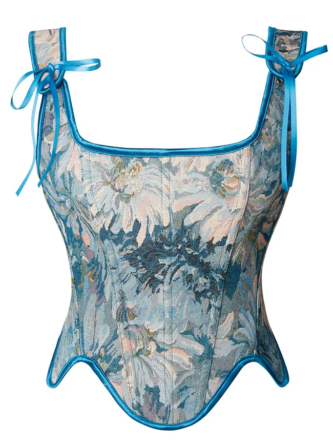 Renaissance Vintage Blumenstickerei Bustier Korsett Crop Top