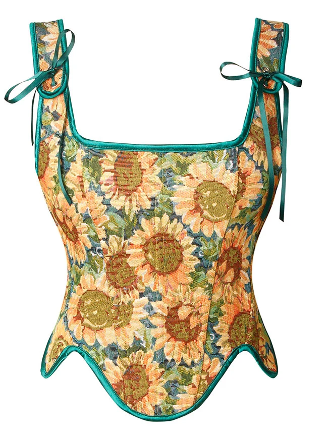 Renaissance Vintage Blumenstickerei Bustier Korsett Crop Top