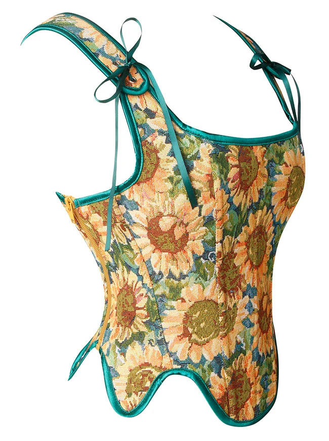 Renaissance Vintage Blumenstickerei Bustier Korsett Crop Top