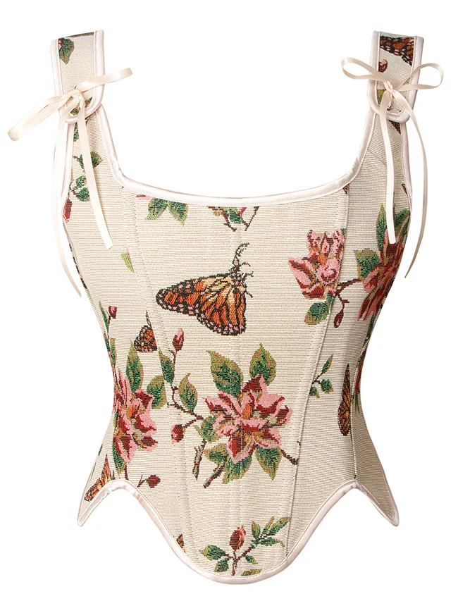 Renaissance Vintage Blumenstickerei Bustier Korsett Crop Top