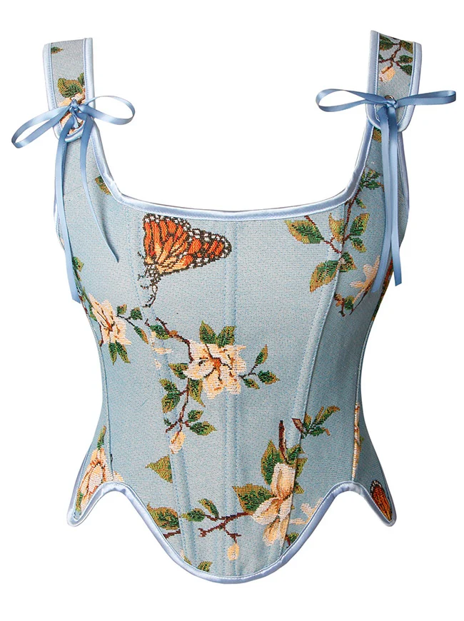 Renaissance Vintage Blumenstickerei Bustier Korsett Crop Top