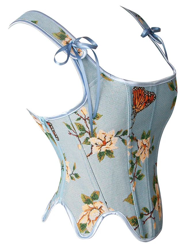Renaissance Vintage Blumenstickerei Bustier Korsett Crop Top