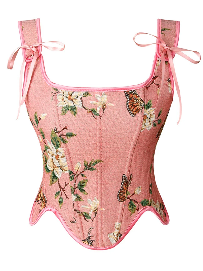 Renaissance Vintage Blumenstickerei Bustier Korsett Crop Top