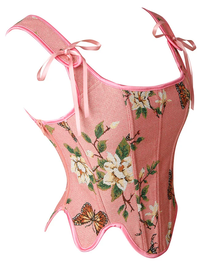 Renaissance Vintage Blumenstickerei Bustier Korsett Crop Top