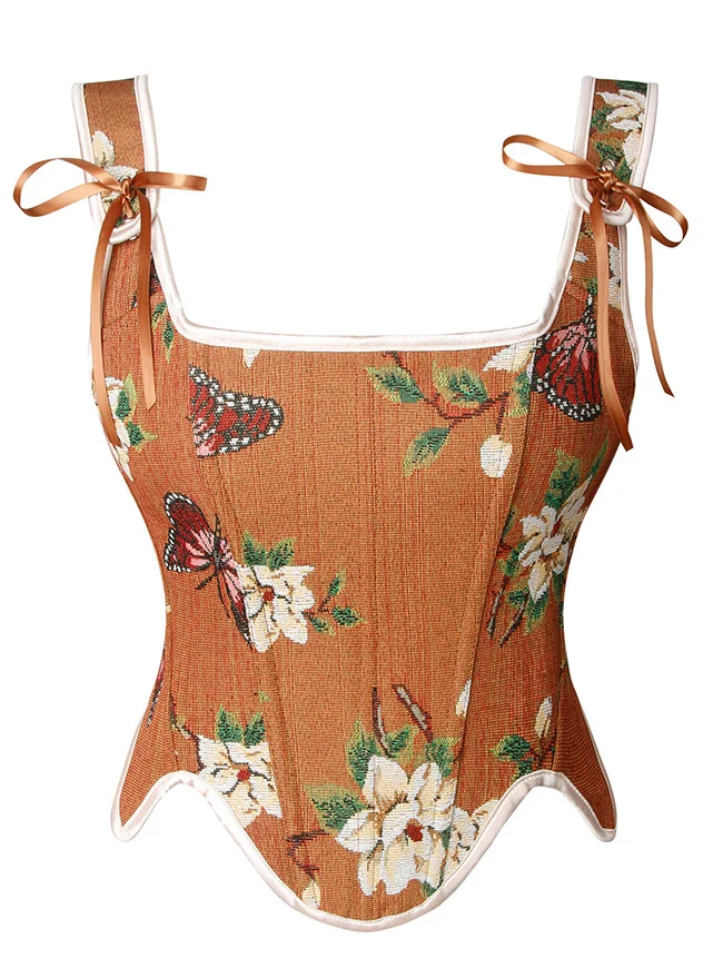 Renaissance Vintage Blumenstickerei Bustier Korsett Crop Top