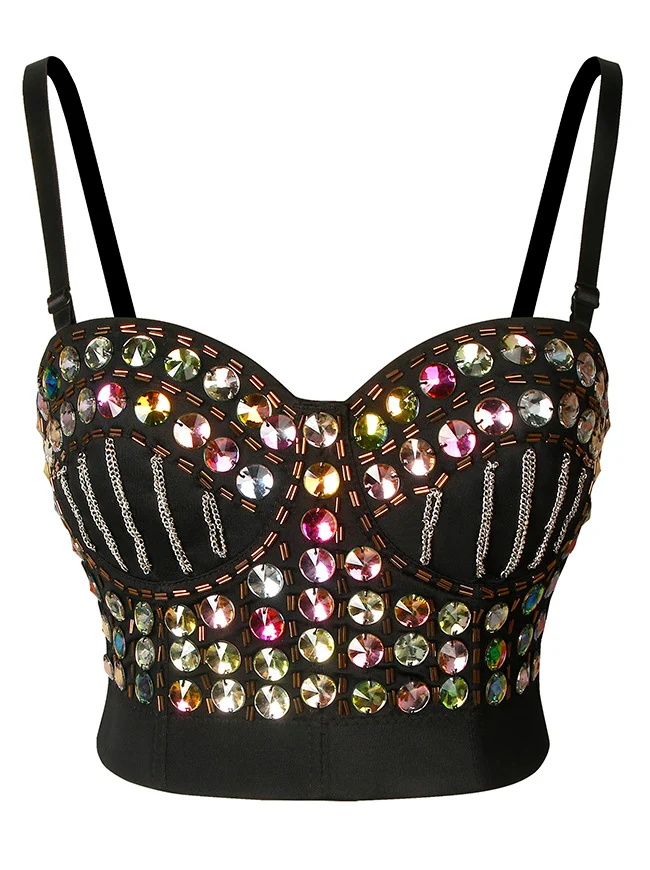 Strass-Perlen-Glitzer-Bustier-Korsett-BH-Club-Party-Crop-Top