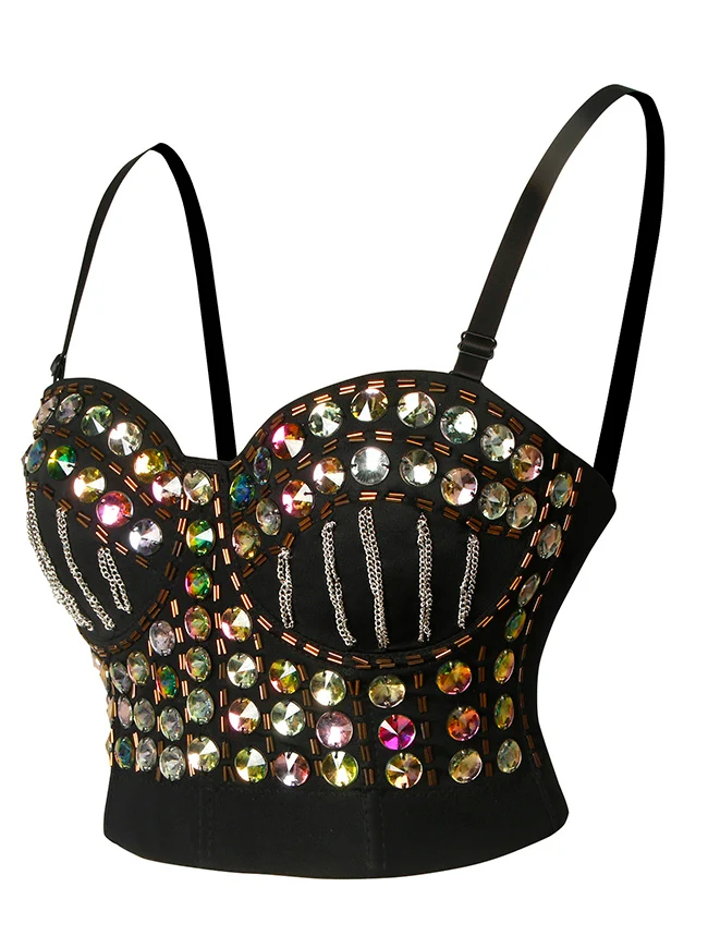 Strass-Perlen-Glitzer-Bustier-Korsett-BH-Club-Party-Crop-Top