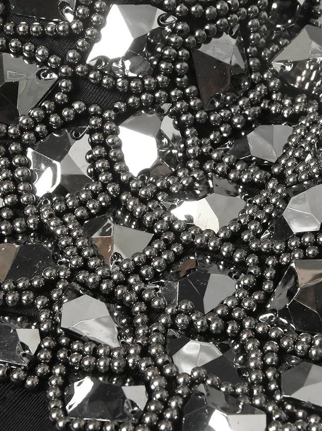 Punk-Party-Bustier-Crop-Top mit Strass-Perlen und schimmernden Diamanten