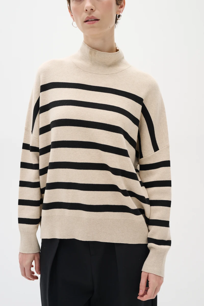 Pull rayé en coton avec col montant Tenley
