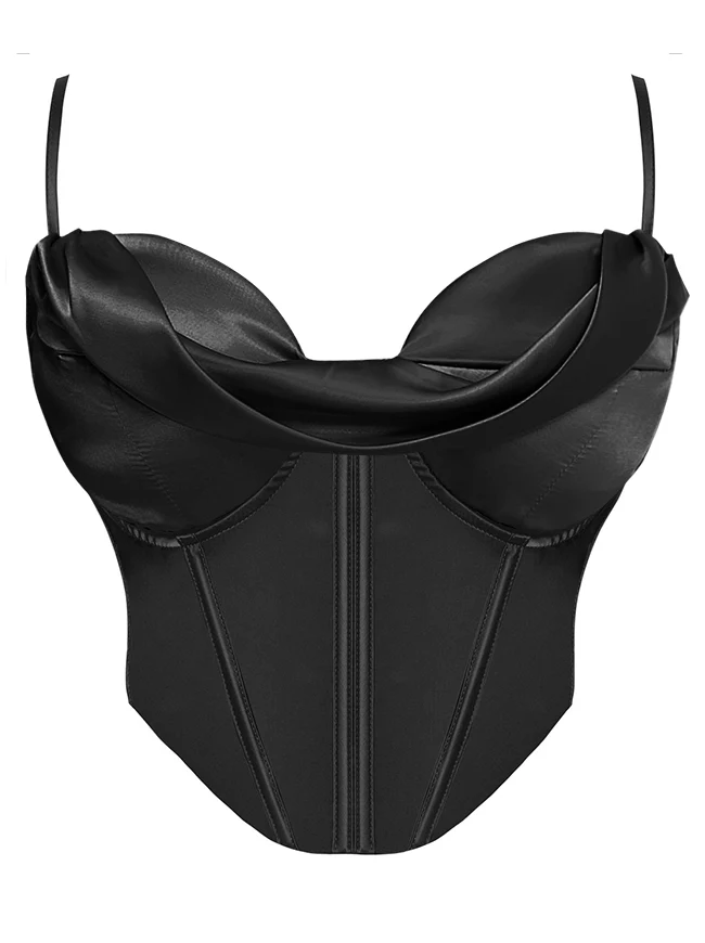 Clubwear Camis Crop Top aus Satin mit Spaghettiträger und Reißverschluss hinten