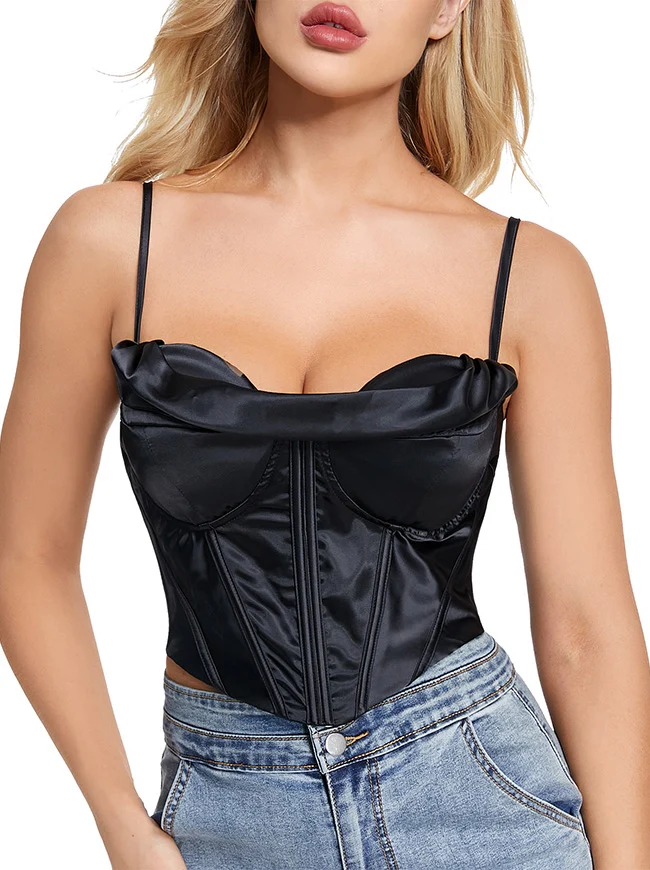 Clubwear Camis Crop Top aus Satin mit Spaghettiträger und Reißverschluss hinten