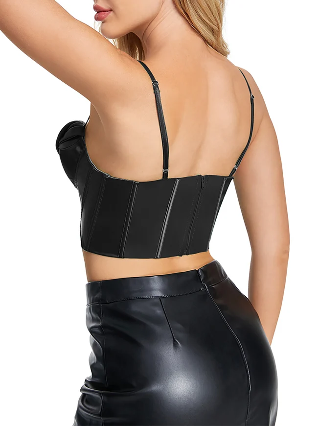 Clubwear Camis Crop Top aus Satin mit Spaghettiträger und Reißverschluss hinten
