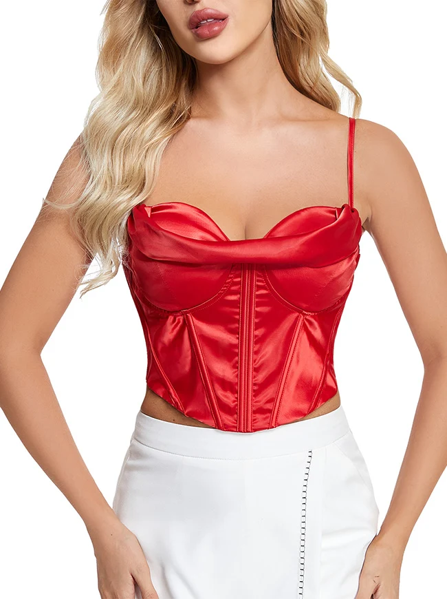 Clubwear Camis Crop Top aus Satin mit Spaghettiträger und Reißverschluss hinten