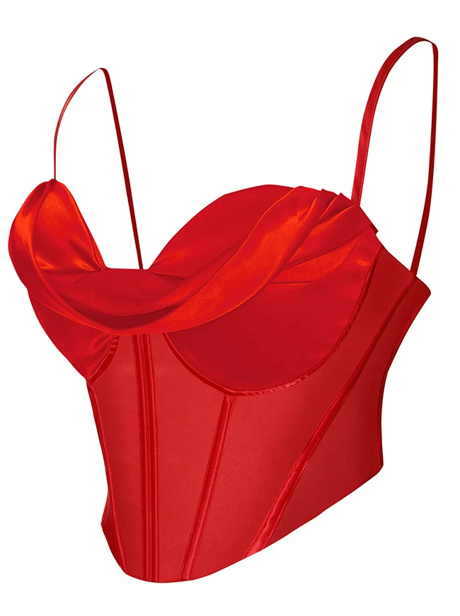 Clubwear Camis Crop Top aus Satin mit Spaghettiträger und Reißverschluss hinten