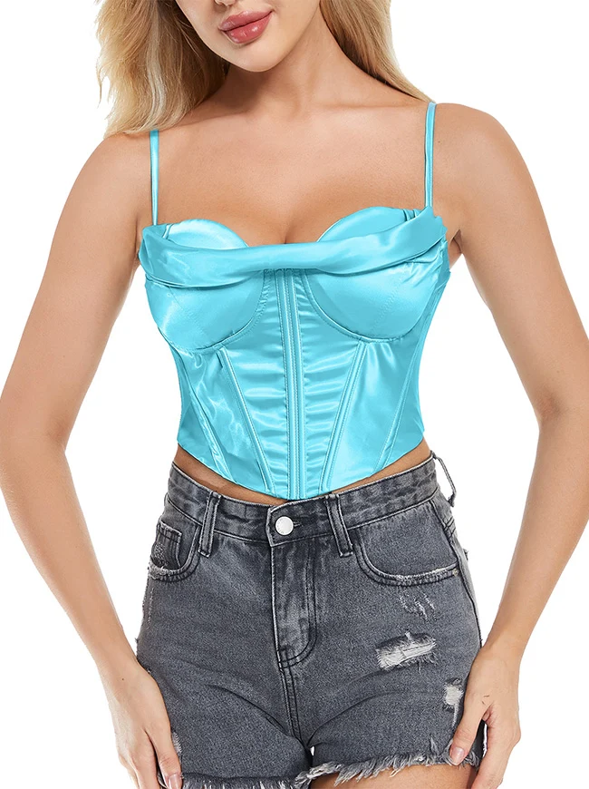 Clubwear Camis Crop Top aus Satin mit Spaghettiträger und Reißverschluss hinten