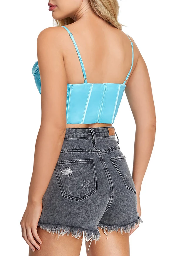 Clubwear Camis Crop Top aus Satin mit Spaghettiträger und Reißverschluss hinten