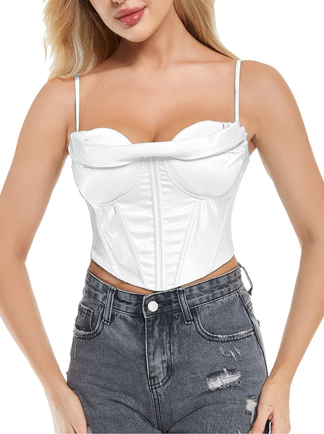 Clubwear Camis Crop Top aus Satin mit Spaghettiträger und Reißverschluss hinten