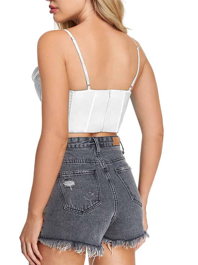 Clubwear Camis Crop Top aus Satin mit Spaghettiträger und Reißverschluss hinten