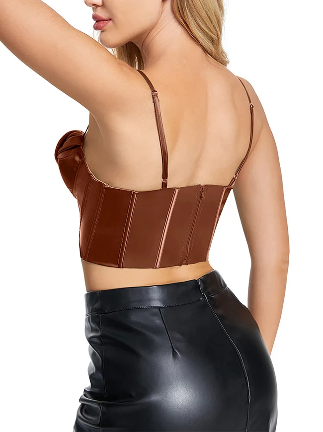 Clubwear Camis Crop Top aus Satin mit Spaghettiträger und Reißverschluss hinten