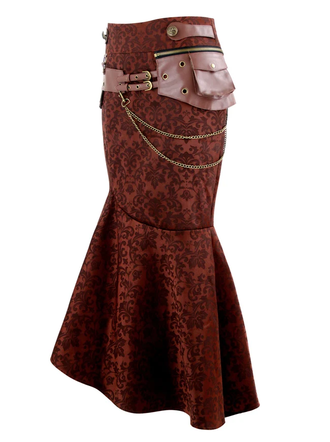 Steampunk Gothic Jacquard Fischschwanzrock mit hoher Taille und Beutel