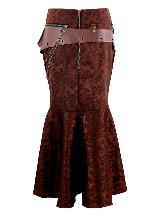 Steampunk Gothic Jacquard Fischschwanzrock mit hoher Taille und Beutel