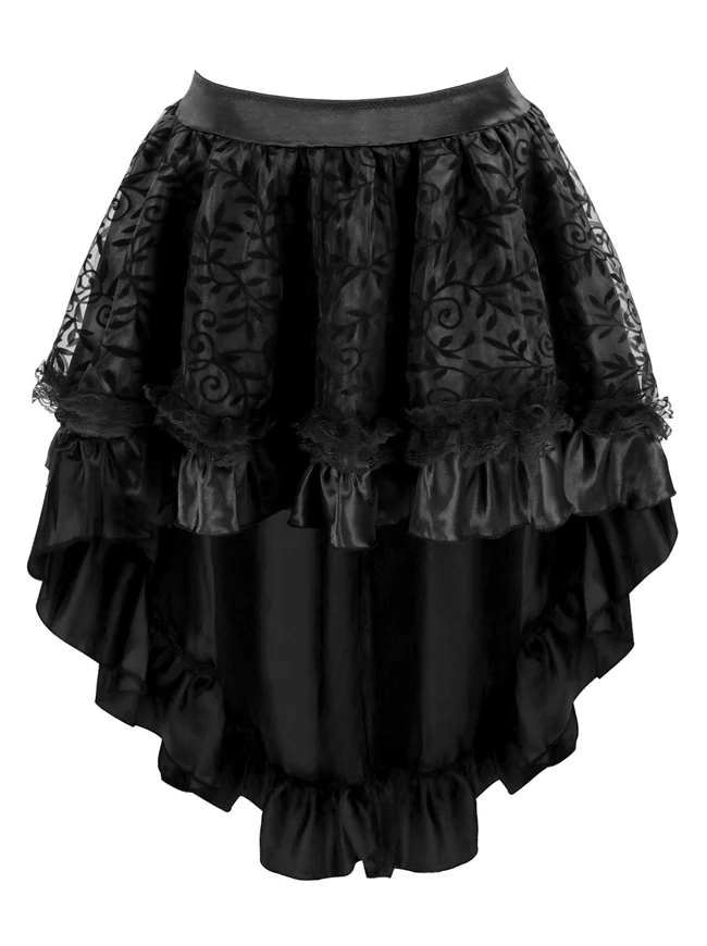 Steampunk Retro Gothic Vintage Satin High Low Rock mit Reißverschluss