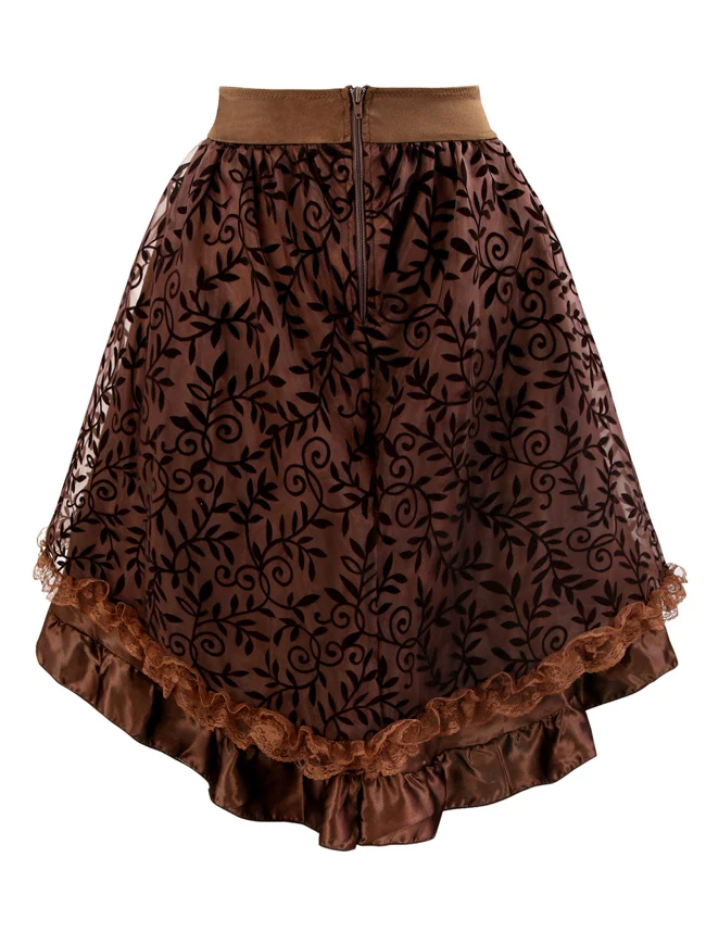 Steampunk Retro Gothic Vintage Satin High Low Rock mit Reißverschluss