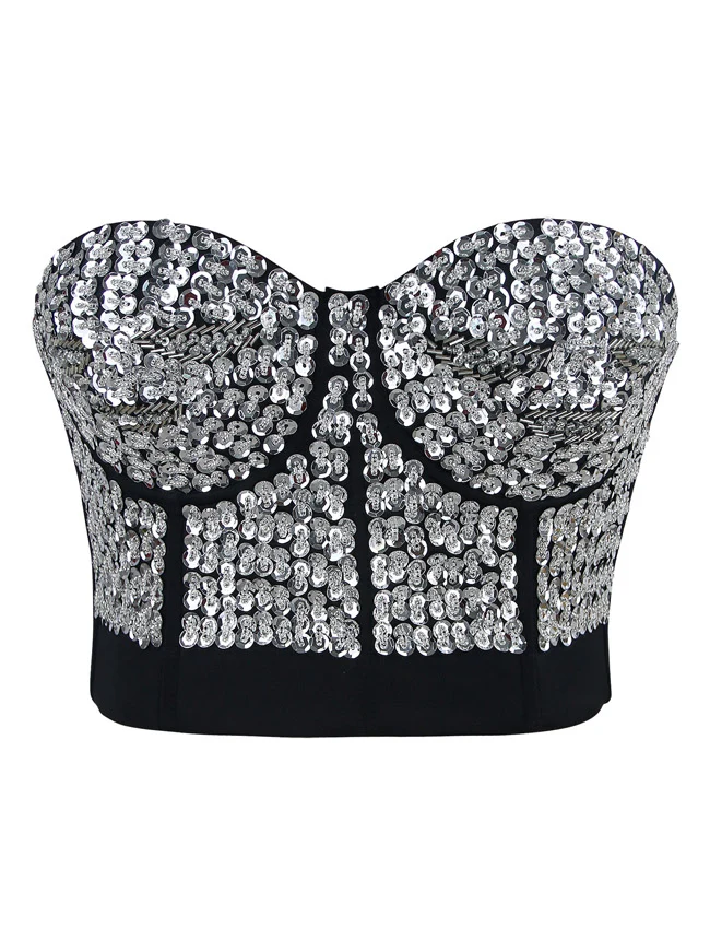 Burlesque Fashion Perlen Pailletten Push Up Crop Top Bustier BH
