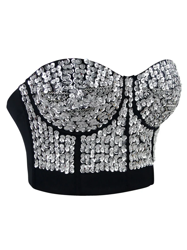 Burlesque Fashion Perlen Pailletten Push Up Crop Top Bustier BH