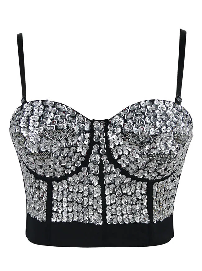 Burlesque Fashion Perlen Pailletten Push Up Crop Top Bustier BH