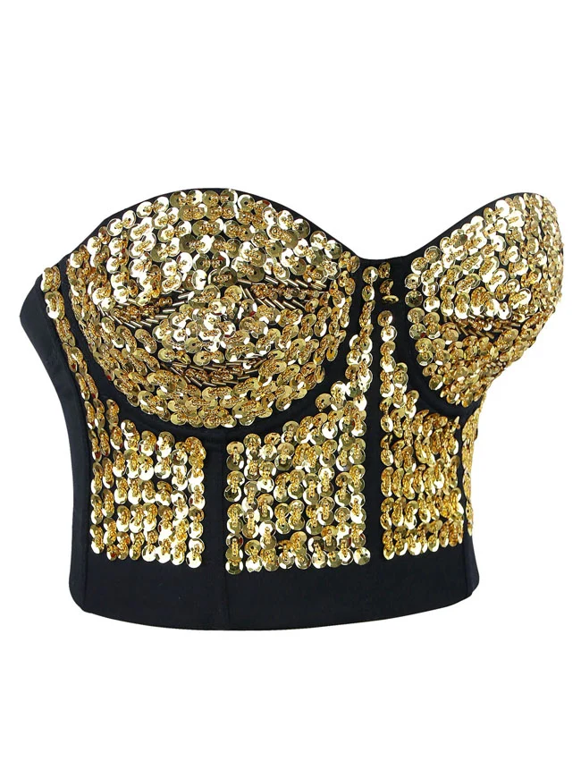 Burlesque Fashion Perlen Pailletten Push Up Crop Top Bustier BH