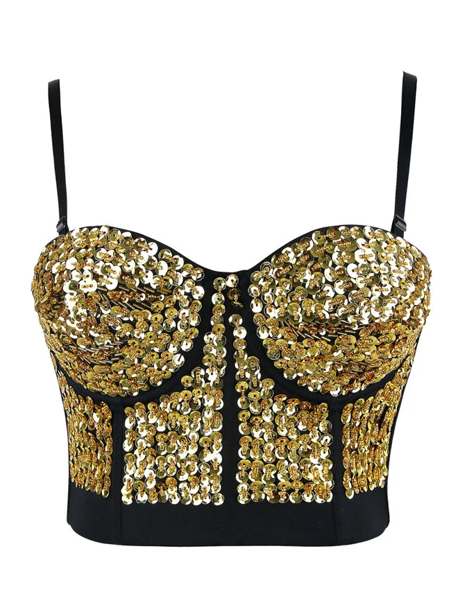 Burlesque Fashion Perlen Pailletten Push Up Crop Top Bustier BH