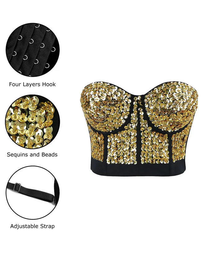 Burlesque Fashion Perlen Pailletten Push Up Crop Top Bustier BH