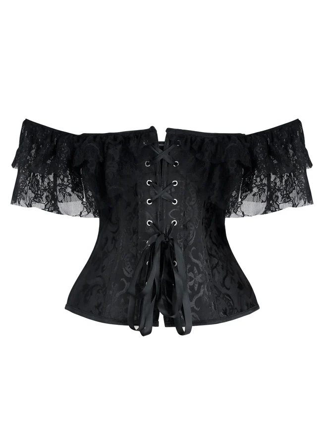 Steampunk Gothic Elegant Schulterfreies Jacquard Overbust Korsett