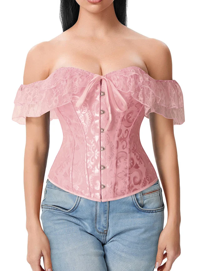 Steampunk Gothic Elegant Schulterfreies Jacquard Overbust Korsett