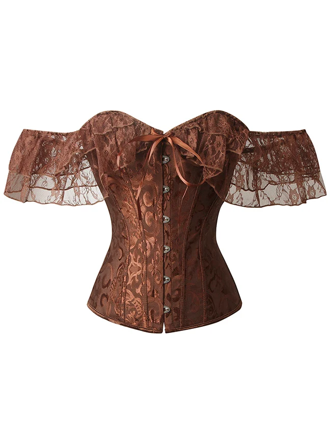 Steampunk Gothic Elegant Schulterfreies Jacquard Overbust Korsett