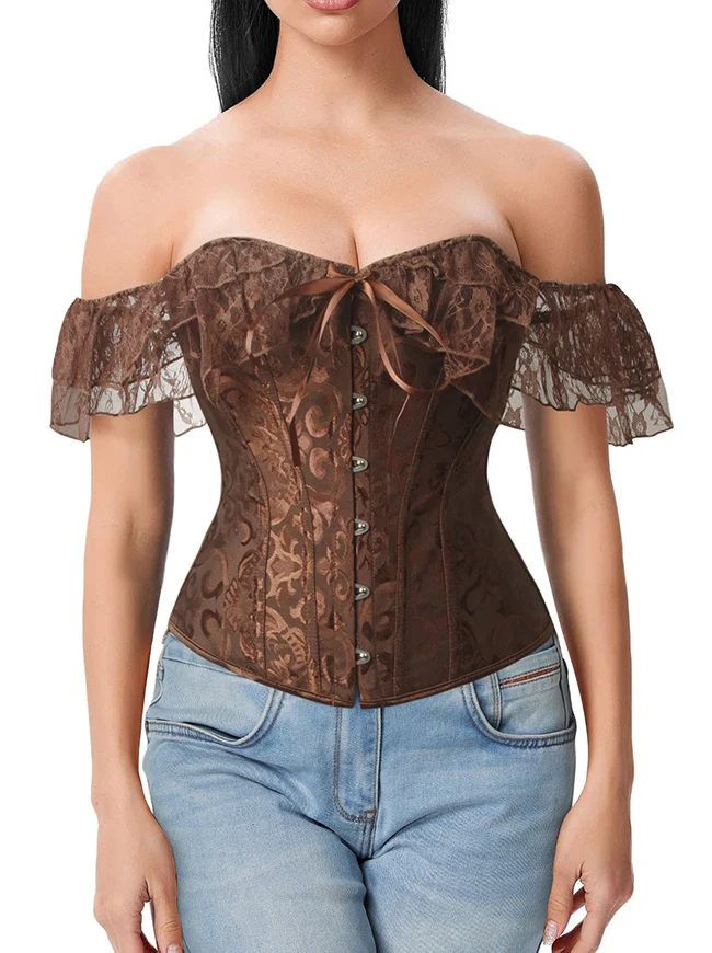 Steampunk Gothic Elegant Schulterfreies Jacquard Overbust Korsett