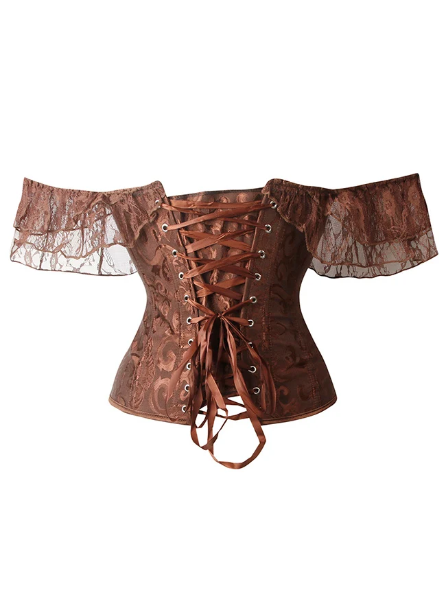Steampunk Gothic Elegant Schulterfreies Jacquard Overbust Korsett