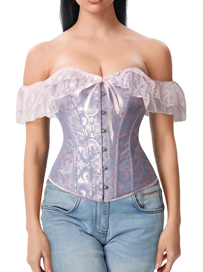 Steampunk Gothic Elegant Schulterfreies Jacquard Overbust Korsett